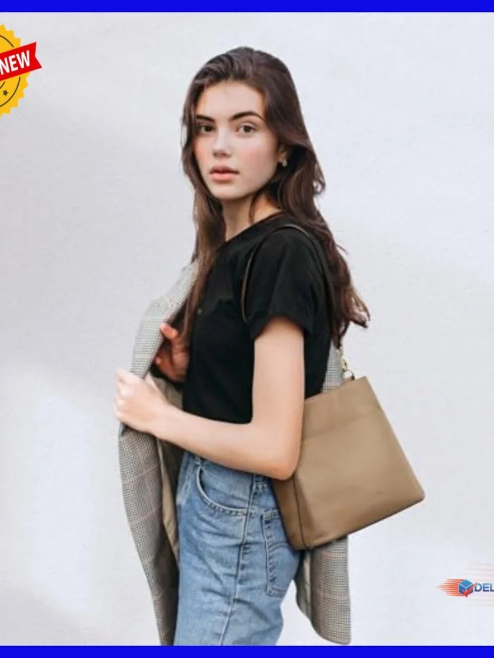 Leather Tote Crossbody Bucket Bag with 2 Detachable Straps, Fits Tablet